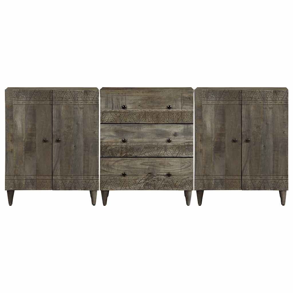 3 Piece Sideboards Light Grey 60X33.5X75 Cm Solid Wood Mango