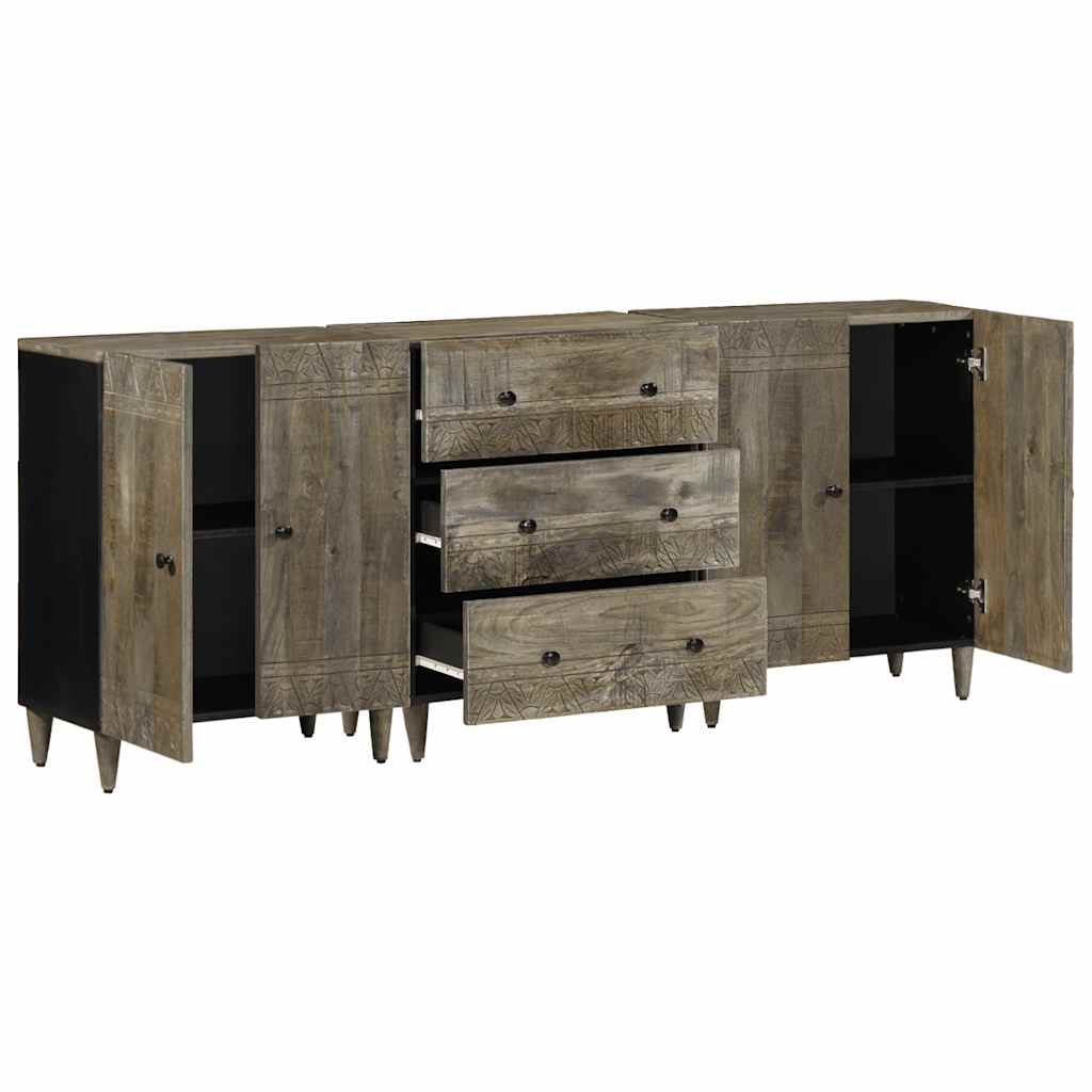 3 Piece Sideboards Light Grey 60X33.5X75 Cm Solid Wood Mango