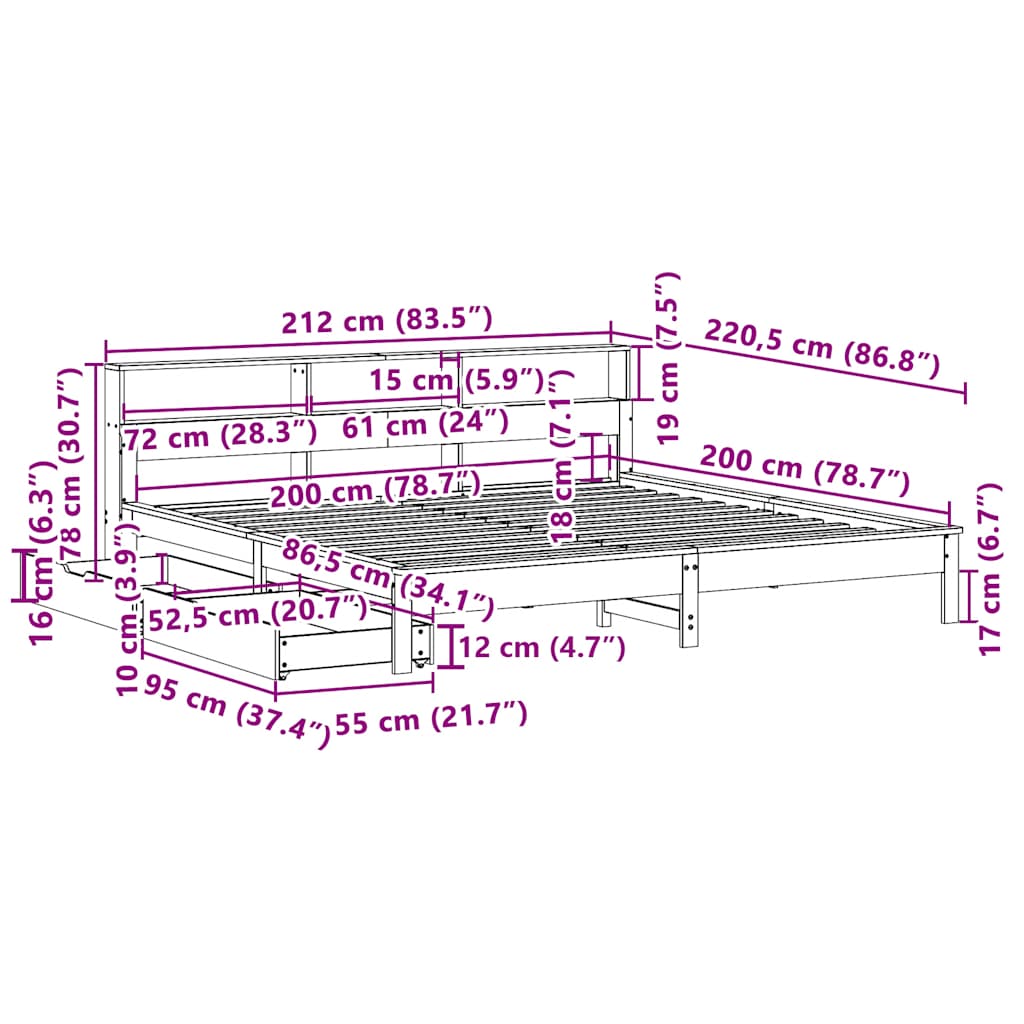Bookcase Bed Without Mattress Solid Wood Pine