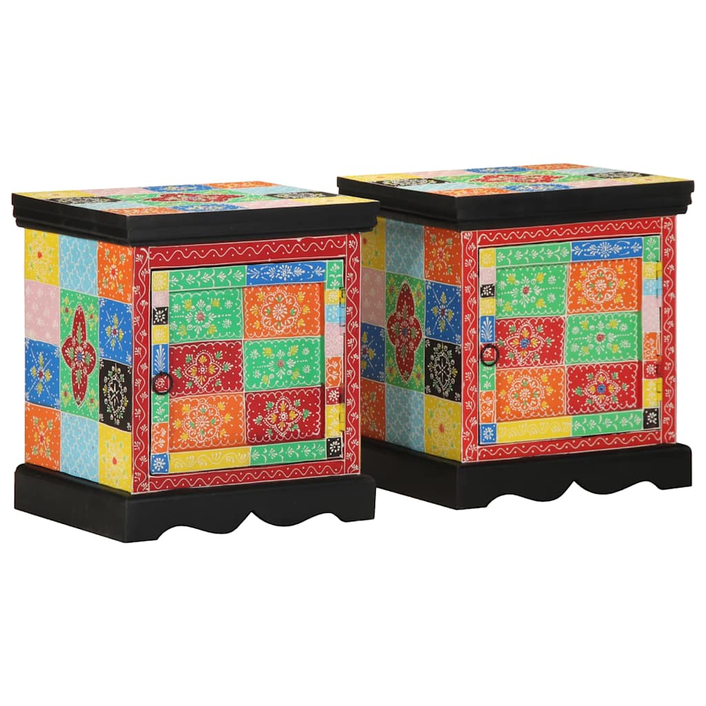 Bedside Cabinet 2 Pcs Multicolour 40X35X45 Cm Solid Wood Mango