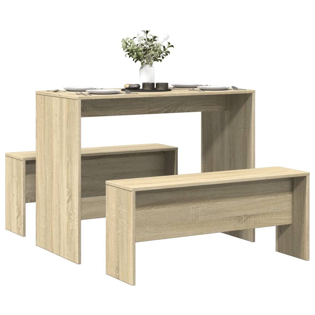 3 Piece Dining Table And Bench Set Engineered Wood