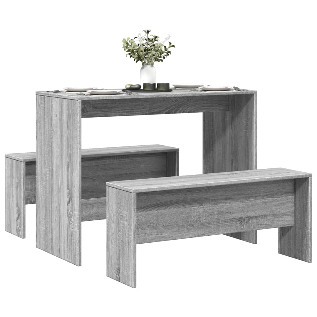 3 Piece Dining Table And Bench Set Engineered Wood