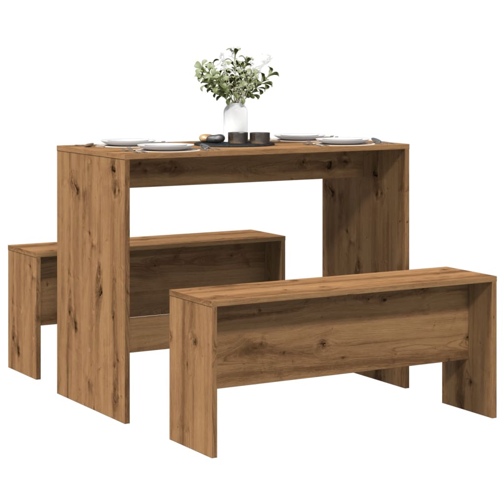 3 Piece Dining Table And Bench Set Engineered Wood