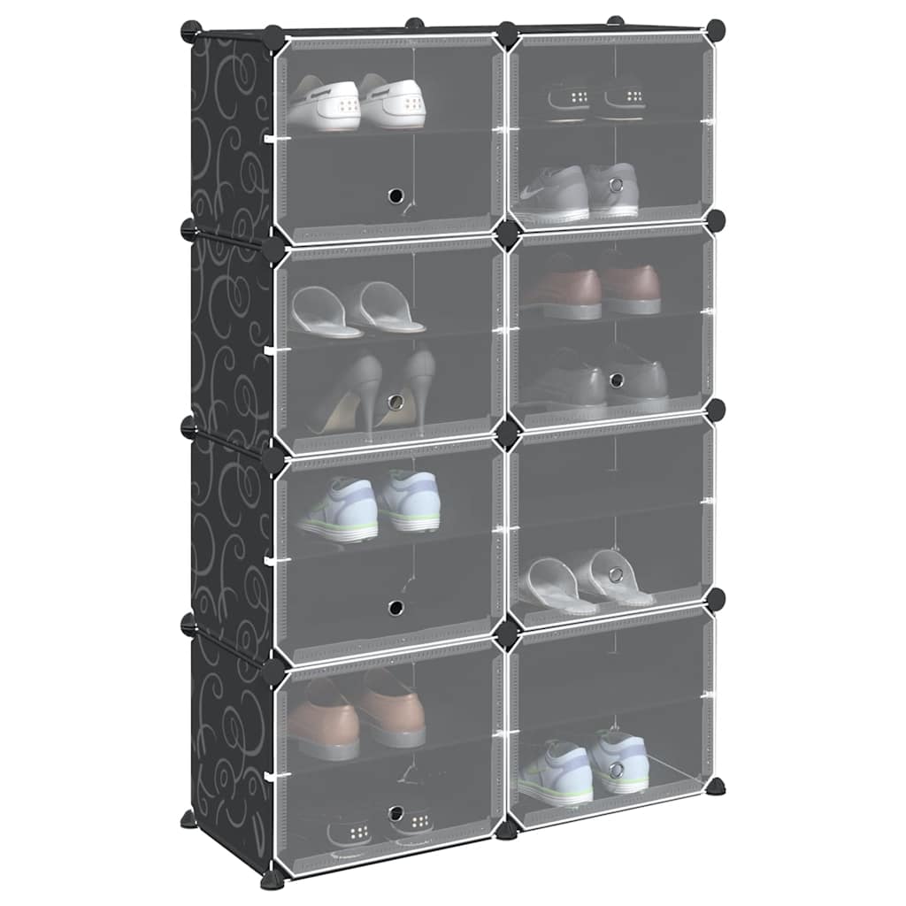 Storage Cube Organiser With 8 Cubes And Doors Black Pp