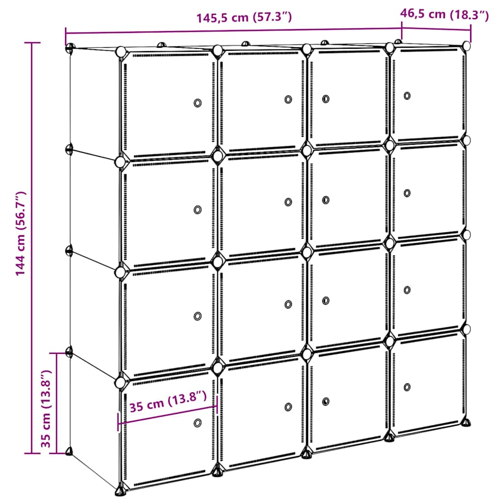 Storage Cube Organiser With 16 Cubes And Hanging Rods Pp