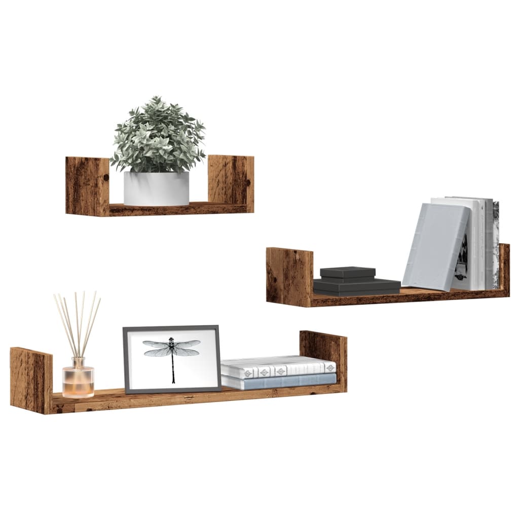 Wall Display Shelves 3 Pcs Engineered Wood