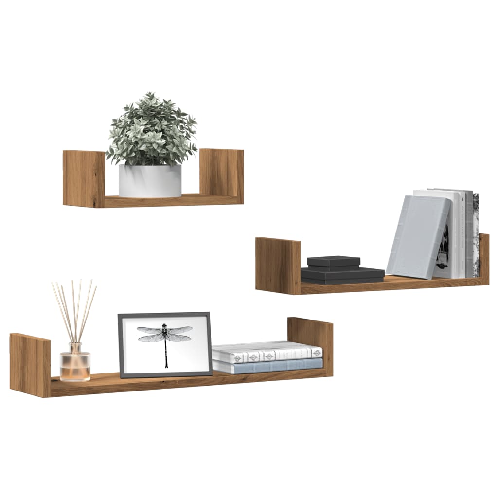 Wall Display Shelves 3 Pcs Engineered Wood