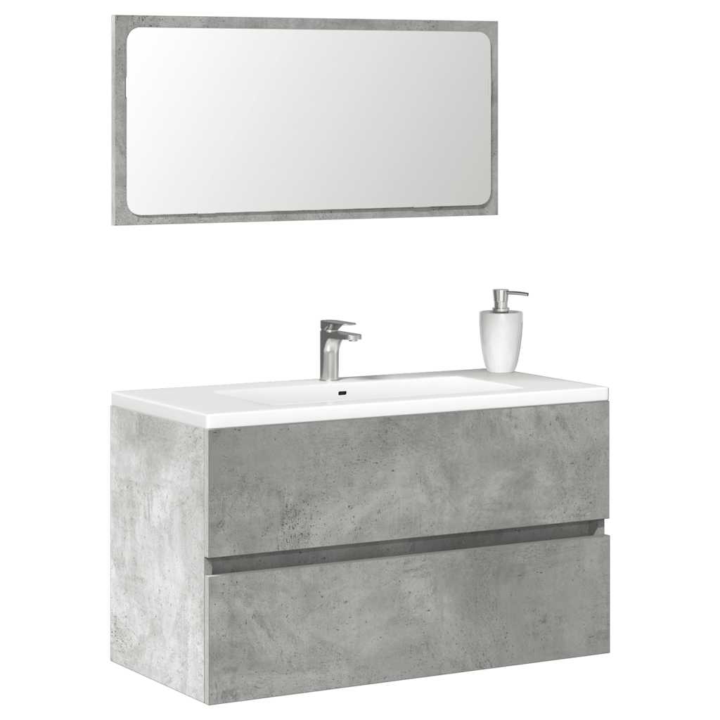 Bathroom Cabinet With Mirror Concrete Grey Engineered Wood