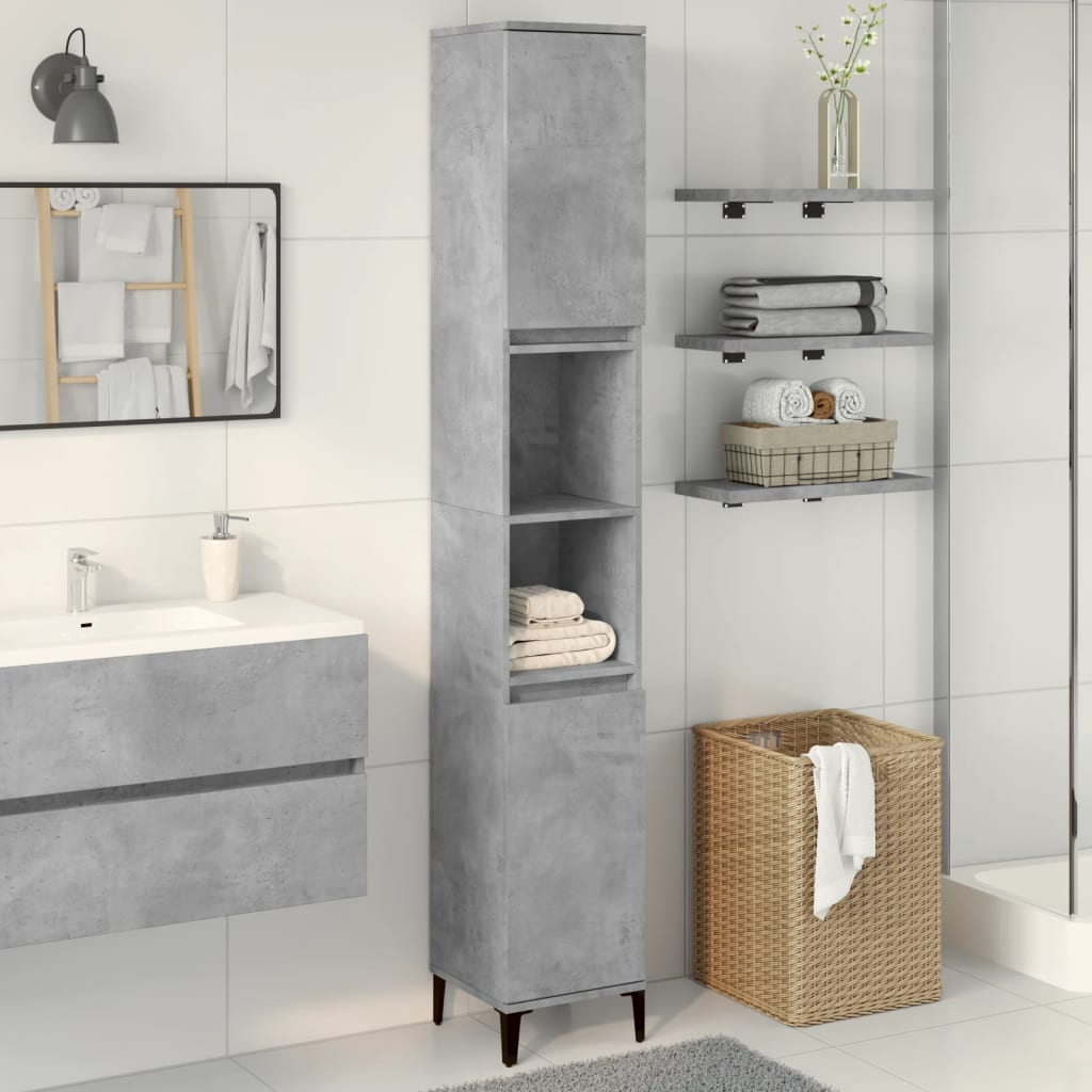 Bathroom Cabinet Concrete Grey 30X30X190 Cm Engineered Wood