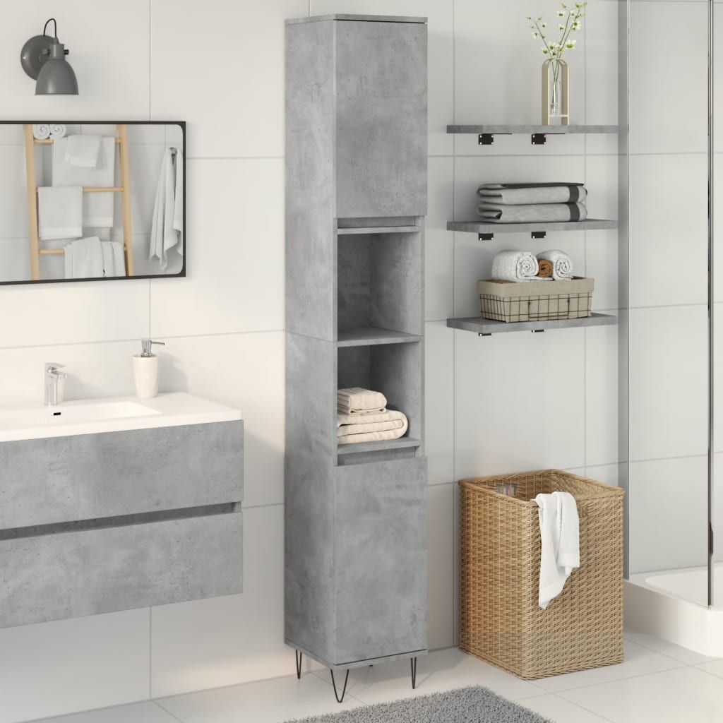 Bathroom Cabinet Concrete Grey 30X30X190 Cm Engineered Wood