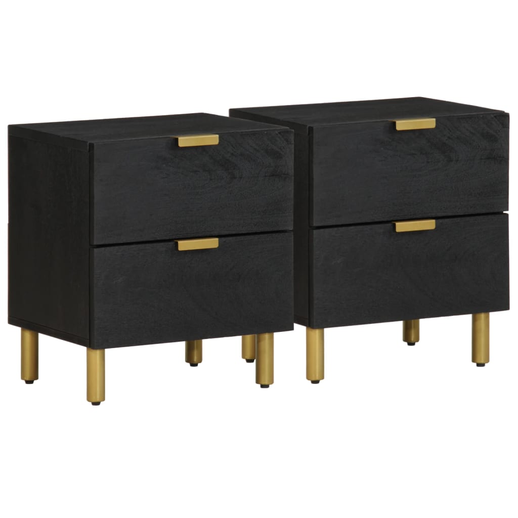 Bedside Cabinet 2 Pcs Black 40X33X46 Cm Solid Wood Mango