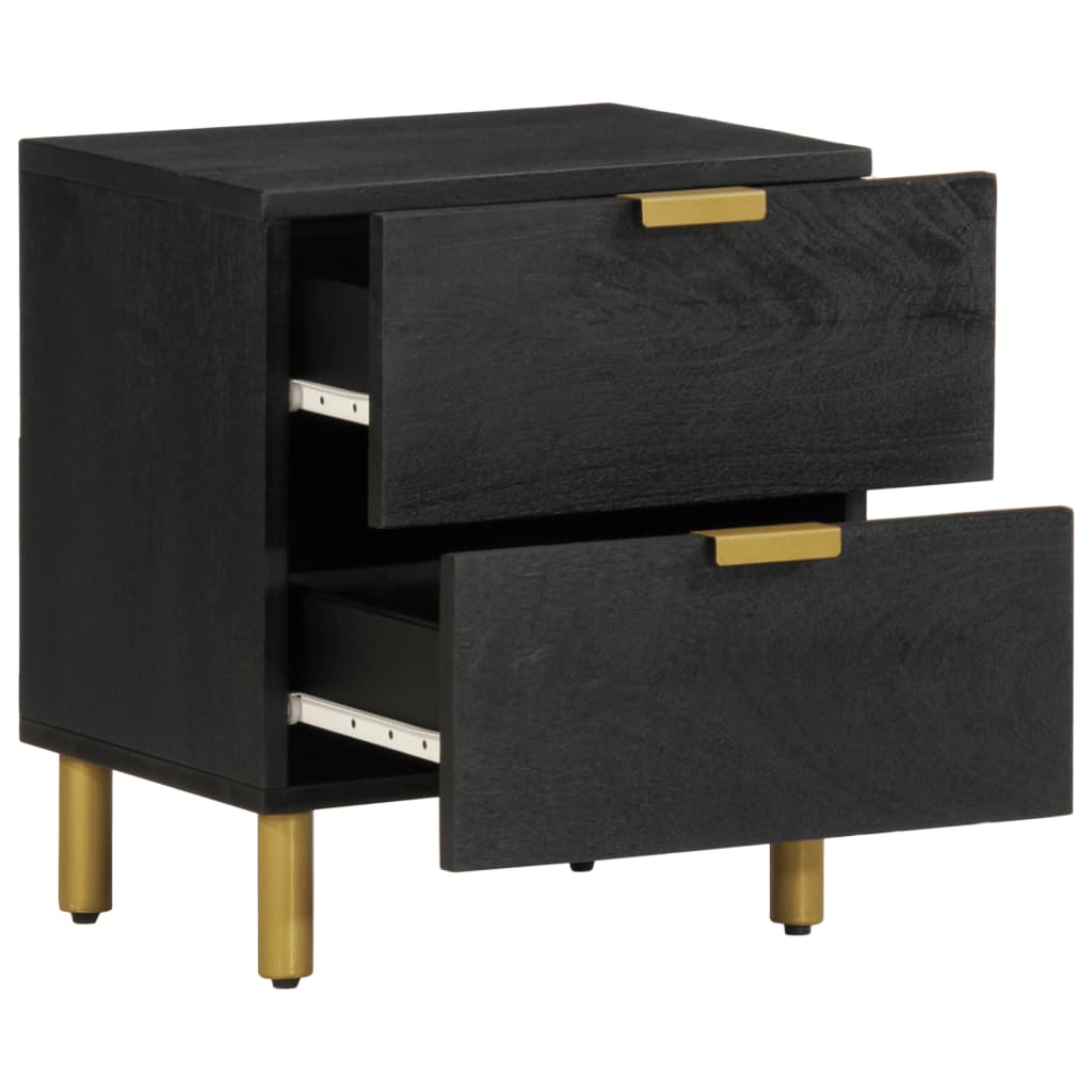 Bedside Cabinet 2 Pcs Black 40X33X46 Cm Solid Wood Mango