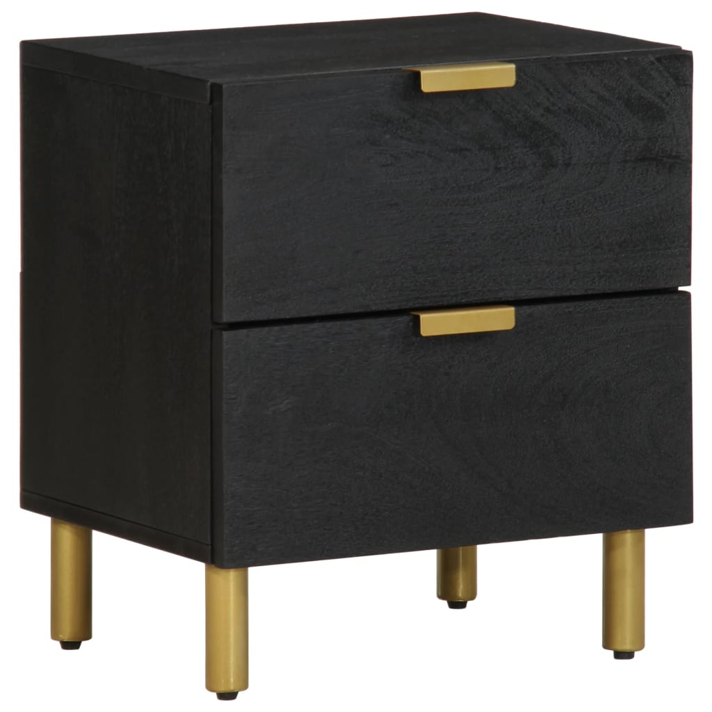 Bedside Cabinet 2 Pcs Black 40X33X46 Cm Solid Wood Mango