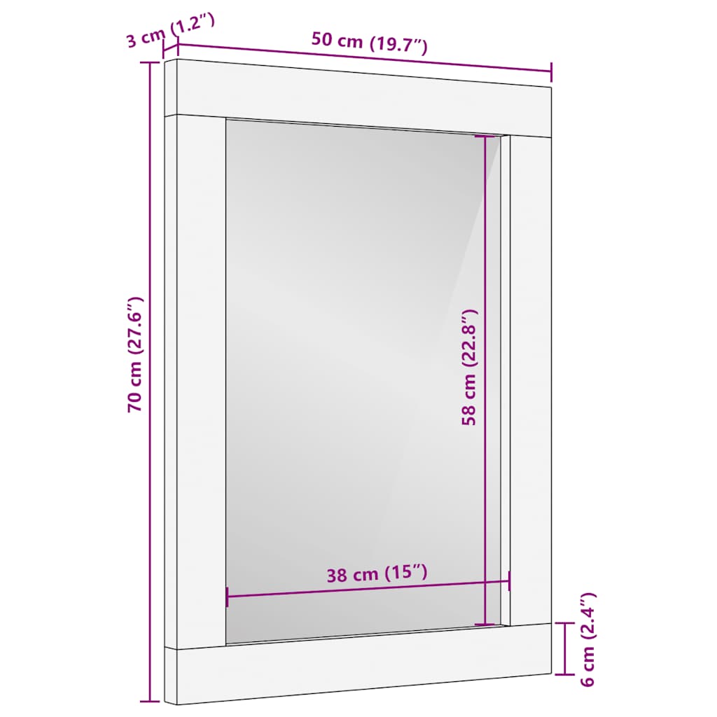 Bathroom Mirror Grey 50X3X70 Cm Solid Wood Mango