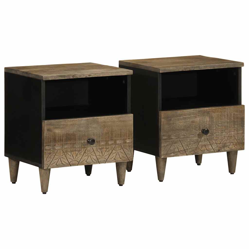 Bedside Cabinets 2 Pcs Light Grey 40X33X46 Cm Solid Wood Mango