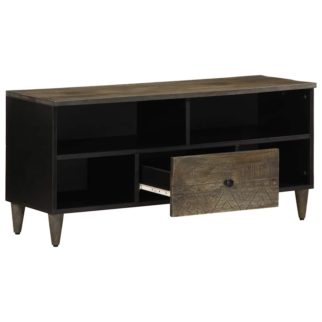 Tv Cabinet Black 100X33X46 Cm Solid Wood Mango