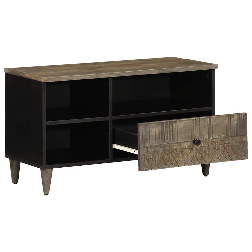 Tv Cabinet Black 80X33X46 Cm Solid Wood Mango