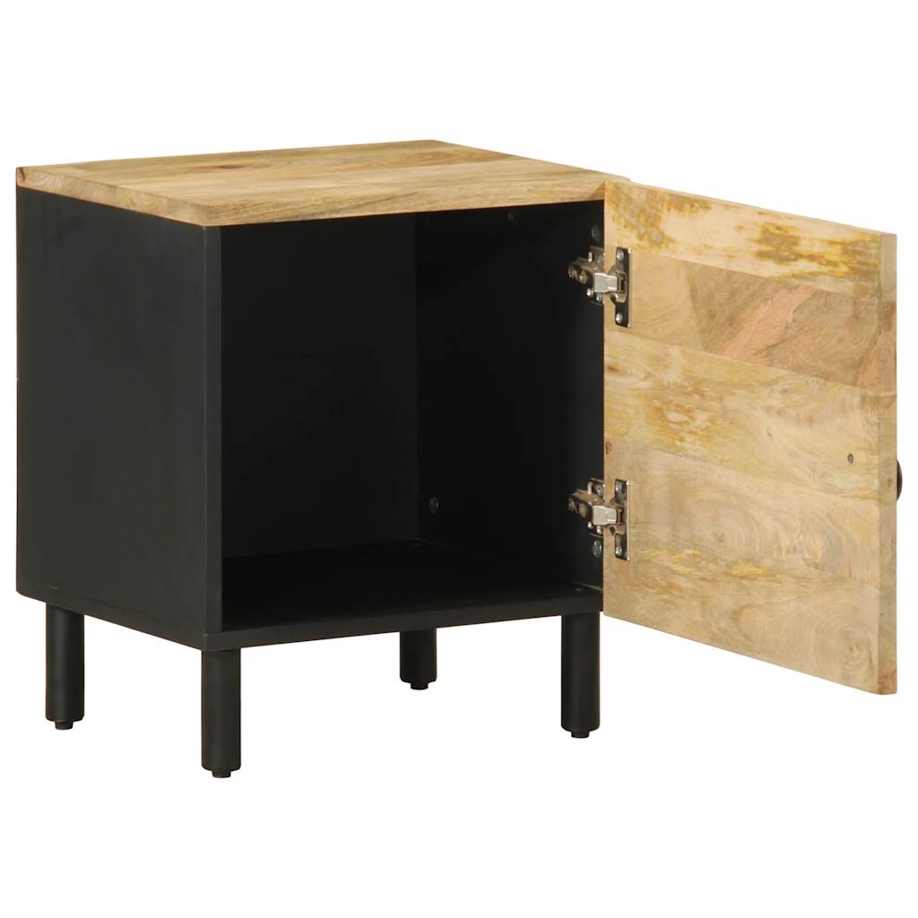 Bed Cabinet Black 40X33.5X46 Cm Solid Rough Wood Mango