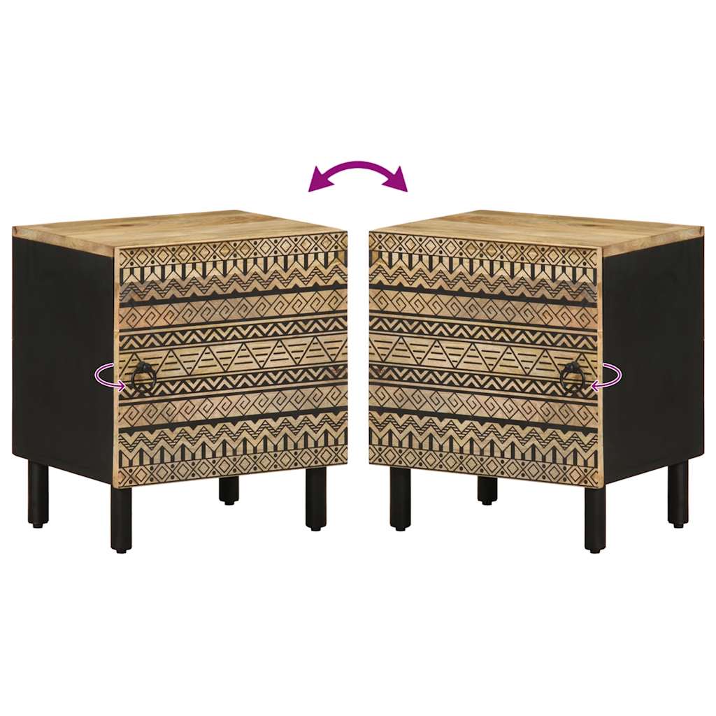 Bed Cabinet Black 40X33.5X46 Cm Solid Rough Wood Mango