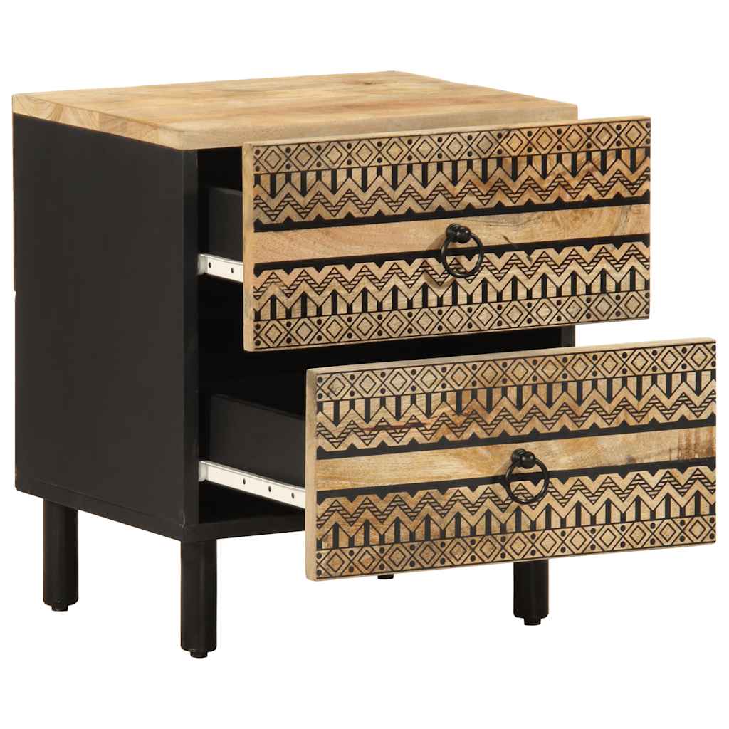 Bed Cabinet Black 40X33.5X46 Cm Solid Rough Wood Mango