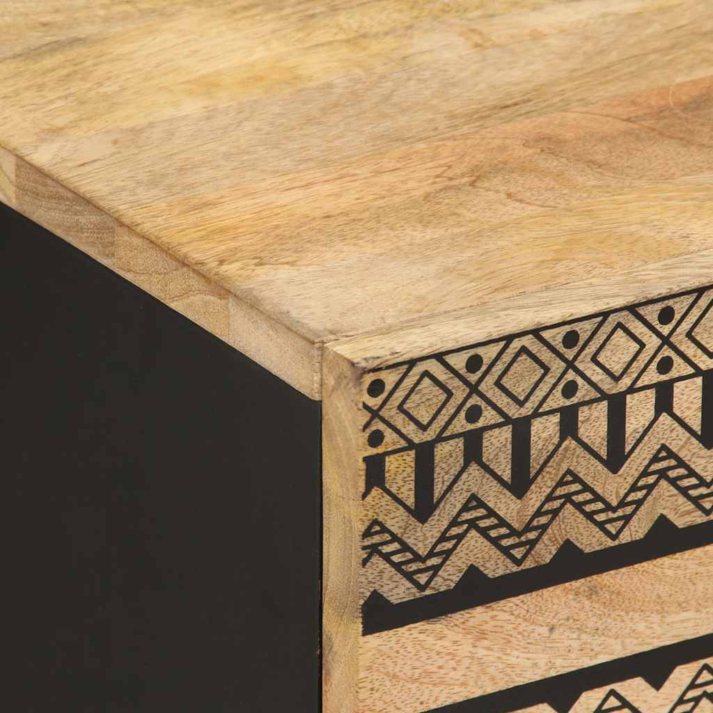 Bed Cabinet Black 40X33.5X46 Cm Solid Rough Wood Mango