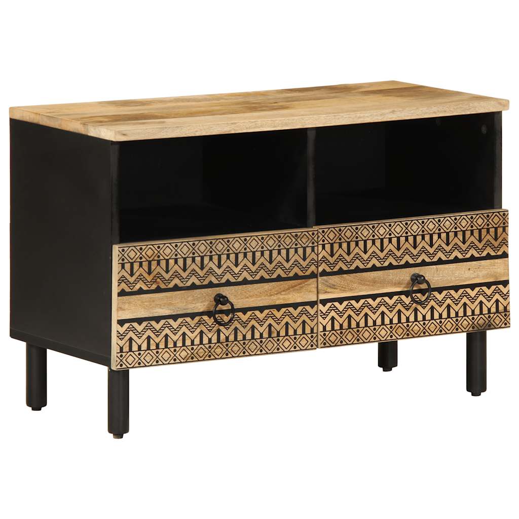 Tv Cabinet Black 70X33.5X46 Cm Solid Rough Wood Mango