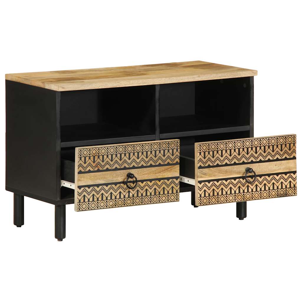Tv Cabinet Black 70X33.5X46 Cm Solid Rough Wood Mango