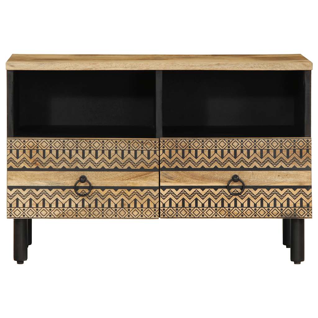 Tv Cabinet Black 70X33.5X46 Cm Solid Rough Wood Mango