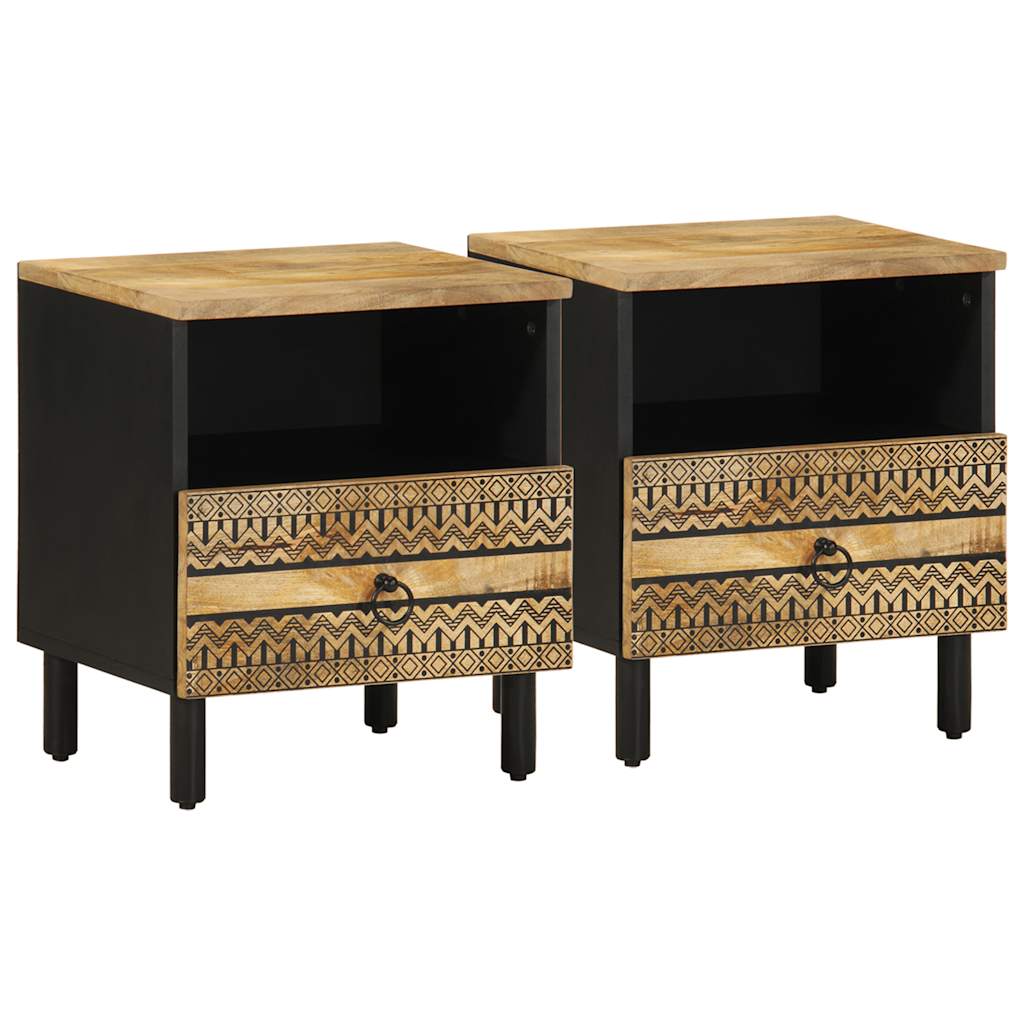 Bed Cabinets 2 Pcs Black 40X33X46 Cm Solid Rough Wood Mango