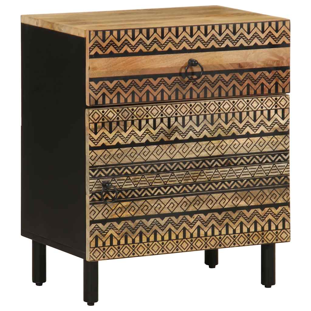 Bed Cabinet Black 50X33X60 Cm Solid Rough Wood Mango