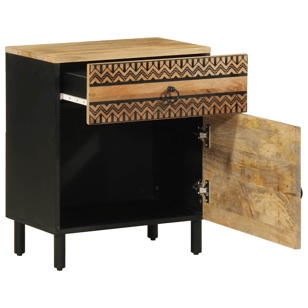 Bed Cabinet Black 50X33X60 Cm Solid Rough Wood Mango