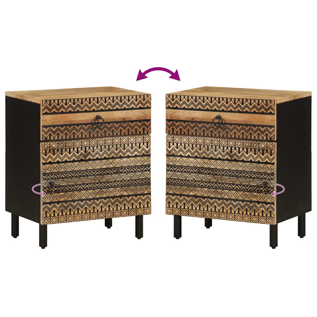 Bed Cabinet Black 50X33X60 Cm Solid Rough Wood Mango