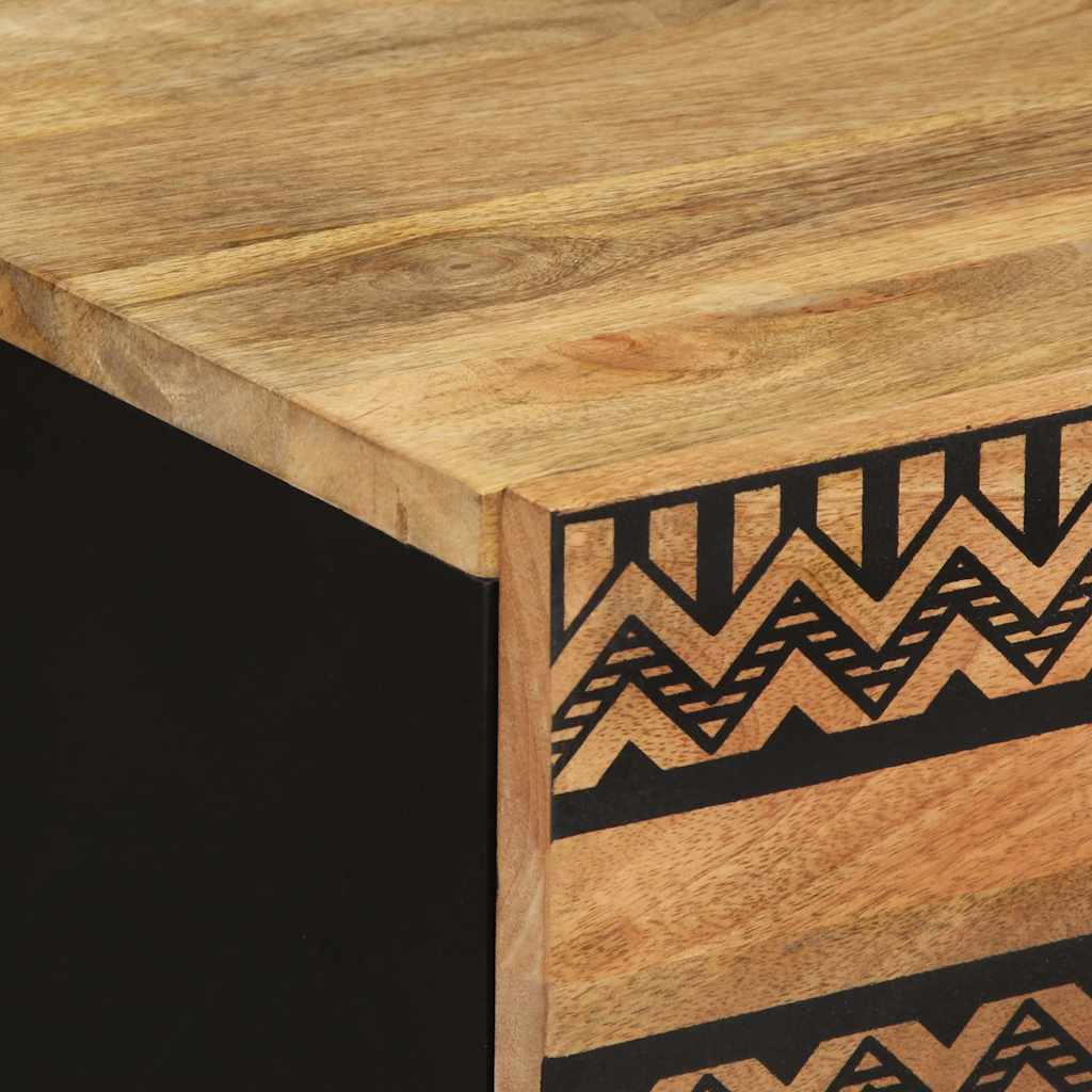 Bed Cabinet Black 50X33X60 Cm Solid Rough Wood Mango