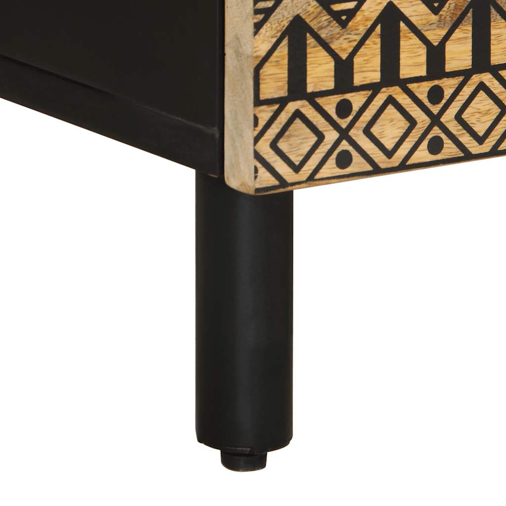 Bed Cabinet Black 50X33X60 Cm Solid Rough Wood Mango