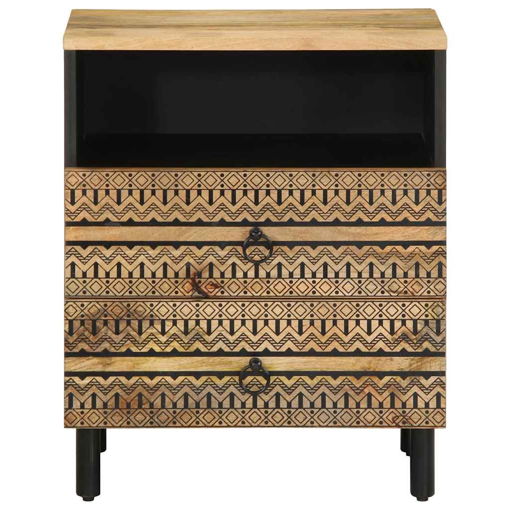 Bed Cabinet Black 50X33X62 Cm Solid Rough Wood Mango