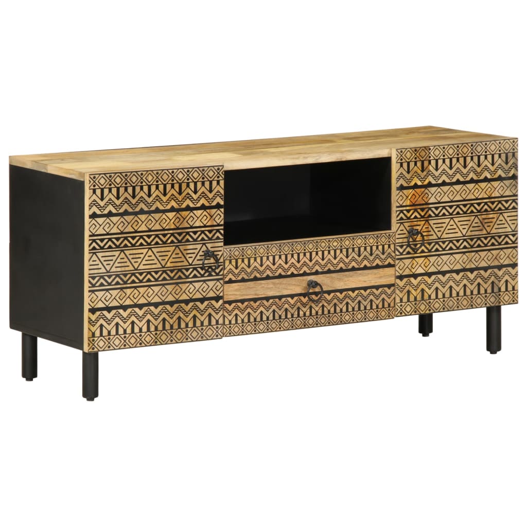 Tv Cabinet Black 105X33.5X46 Cm Solid Rough Wood Mango