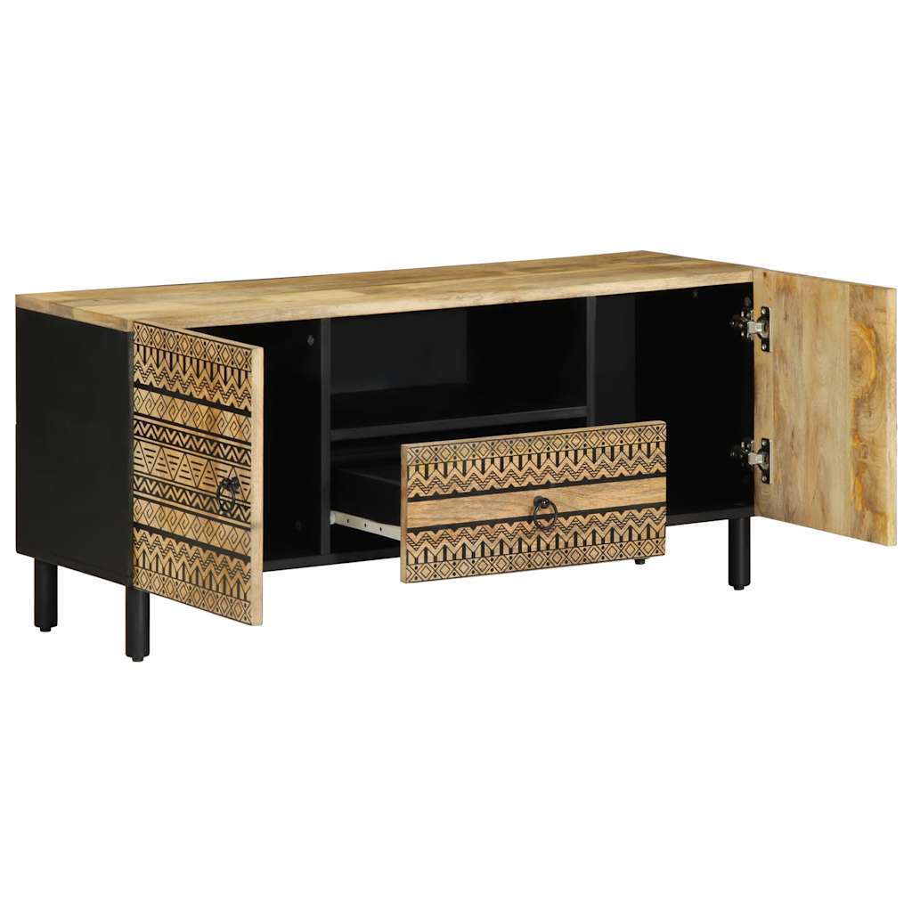 Tv Cabinet Black 105X33.5X46 Cm Solid Rough Wood Mango