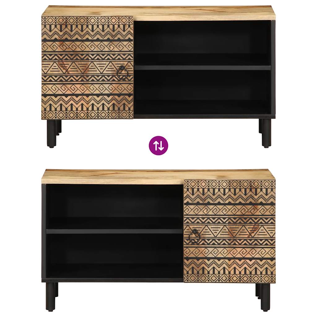 Tv Cabinet Black 80X33.5X46 Cm Solid Rough Wood Mango