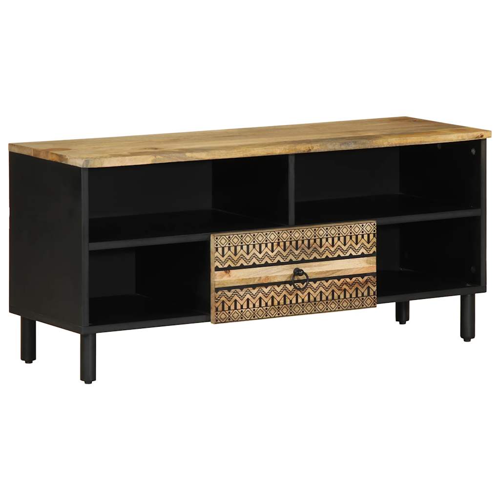 Tv Cabinet Black 100X33.5X46 Cm Solid Rough Wood Mango