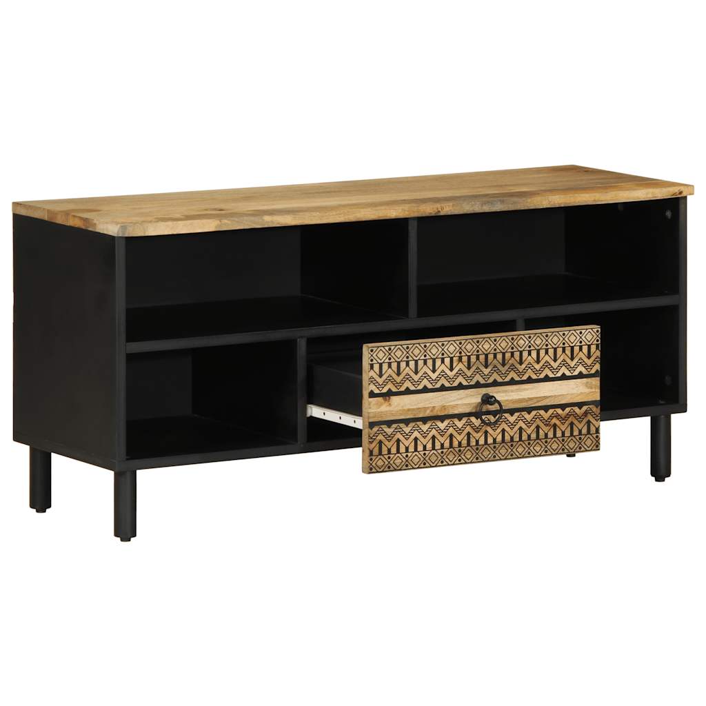 Tv Cabinet Black 100X33.5X46 Cm Solid Rough Wood Mango