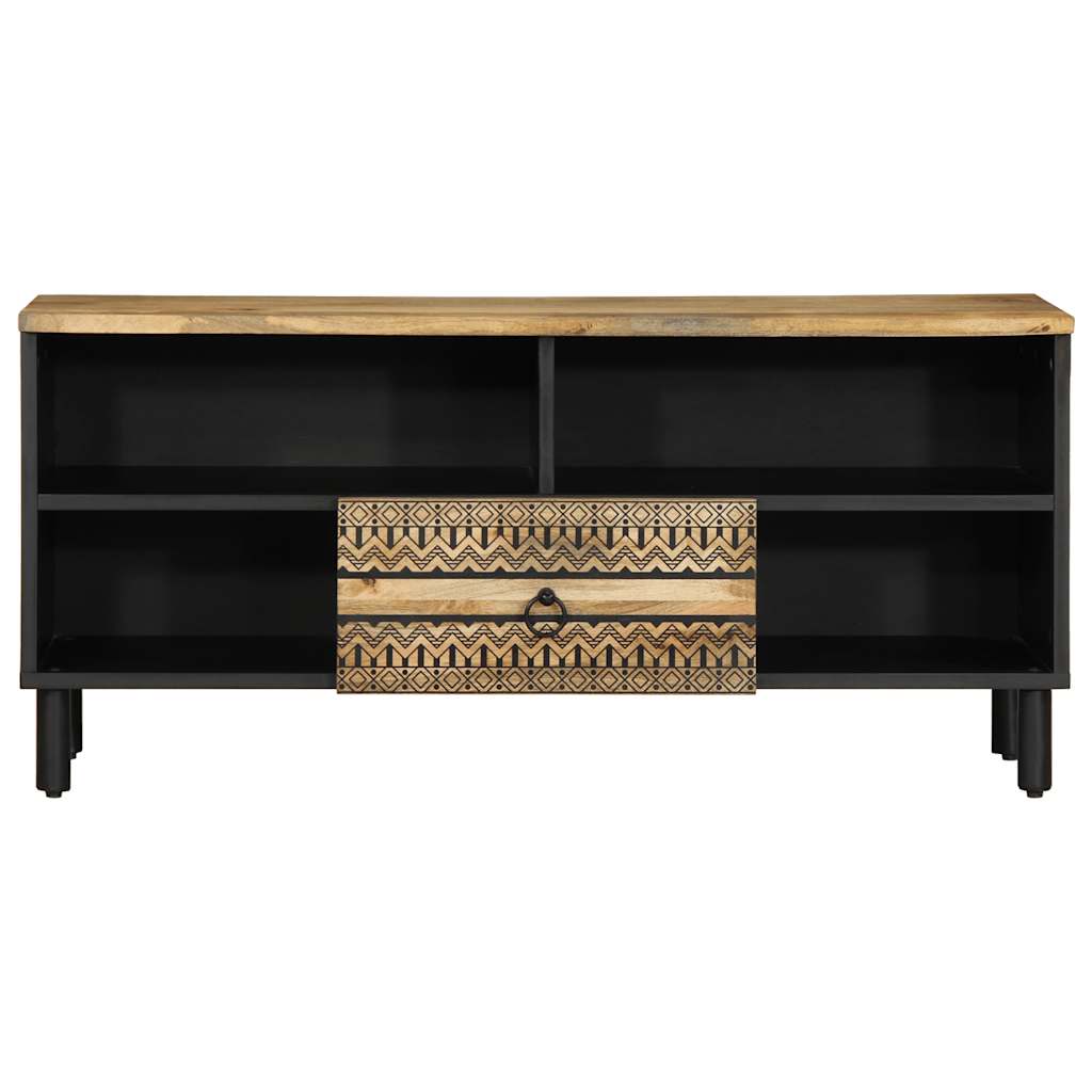 Tv Cabinet Black 100X33.5X46 Cm Solid Rough Wood Mango