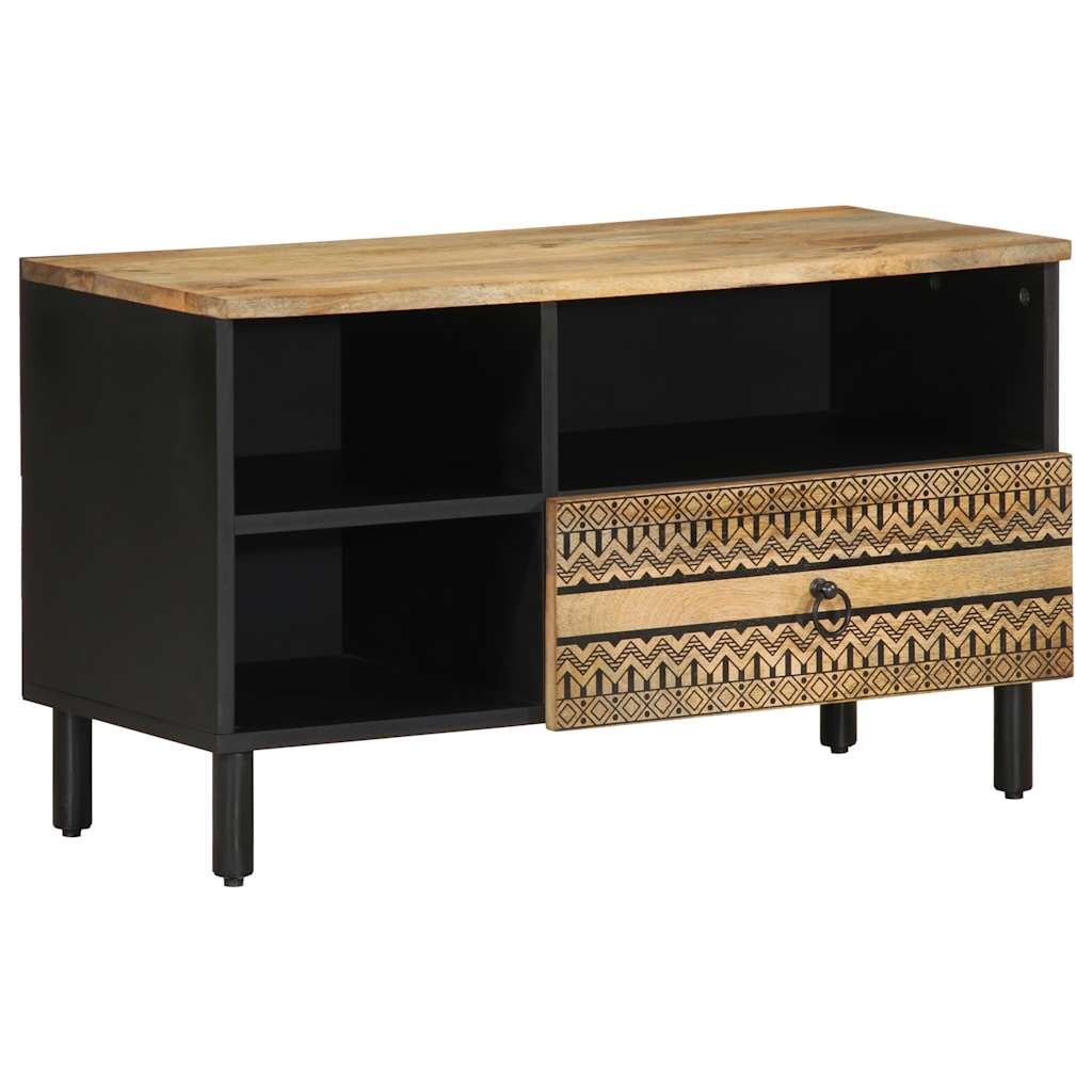 Tv Cabinet Black 80X33.5X46 Cm Solid Rough Wood Mango