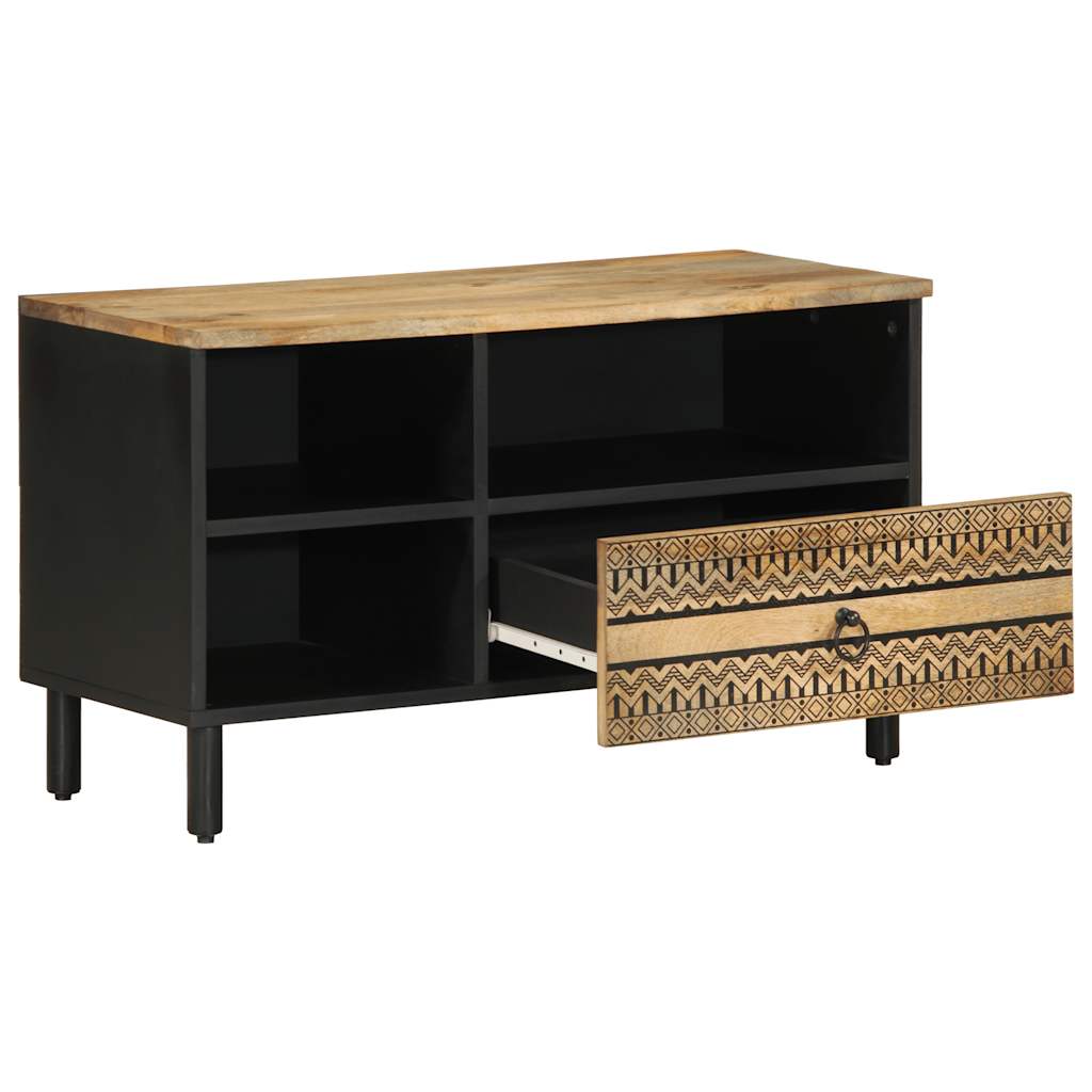Tv Cabinet Black 80X33.5X46 Cm Solid Rough Wood Mango