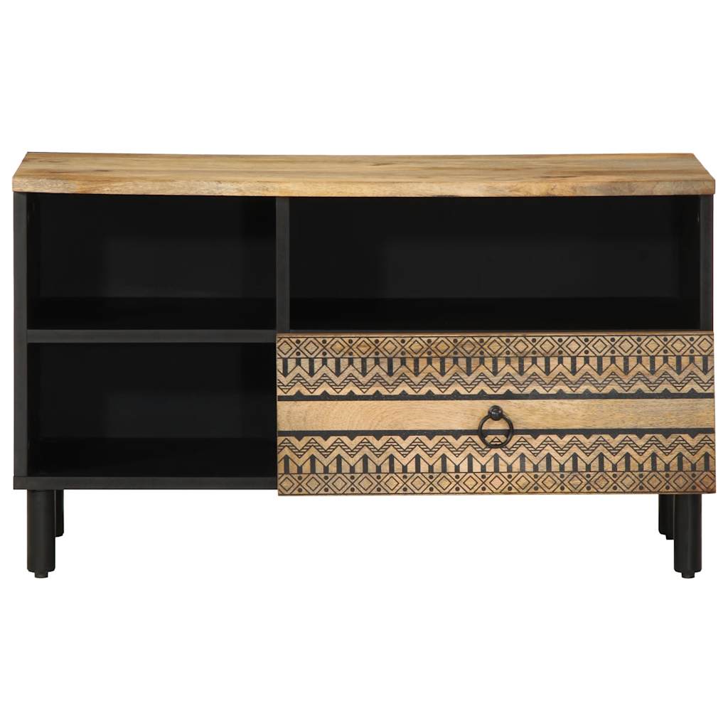 Tv Cabinet Black 80X33.5X46 Cm Solid Rough Wood Mango