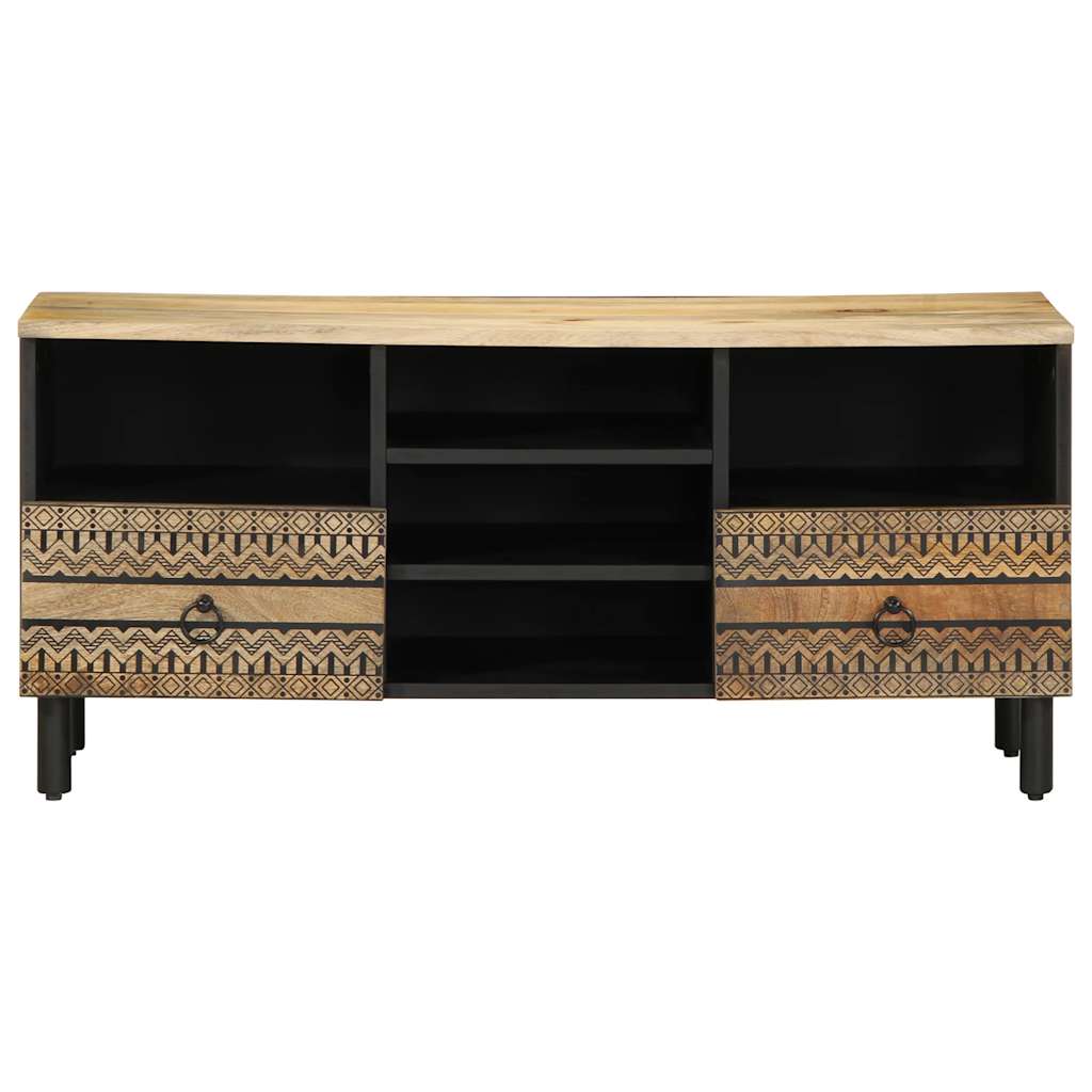 Tv Cabinet Black 100X33.5X46 Cm Solid Rough Wood Mango