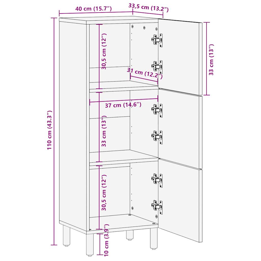 Highboard 40X33.5X110 Cm Solid Rough Wood Mango