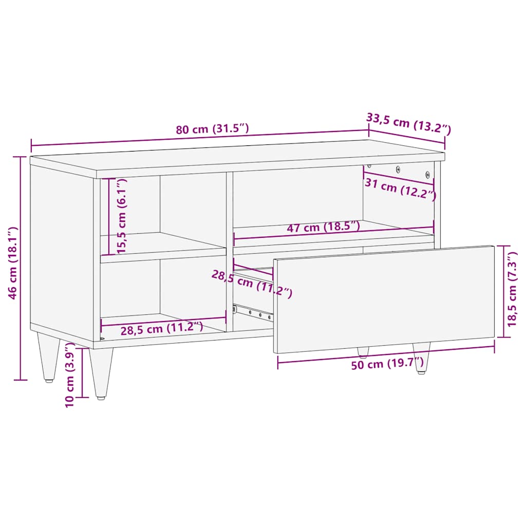 Tv Cabinet 80X33.5X46 Cm Solid Wood Mango