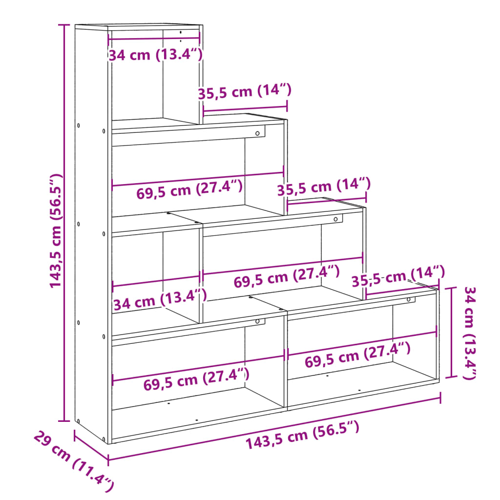Room Divider Bookcase 4-Tier 143.5X29X Engineered Wood