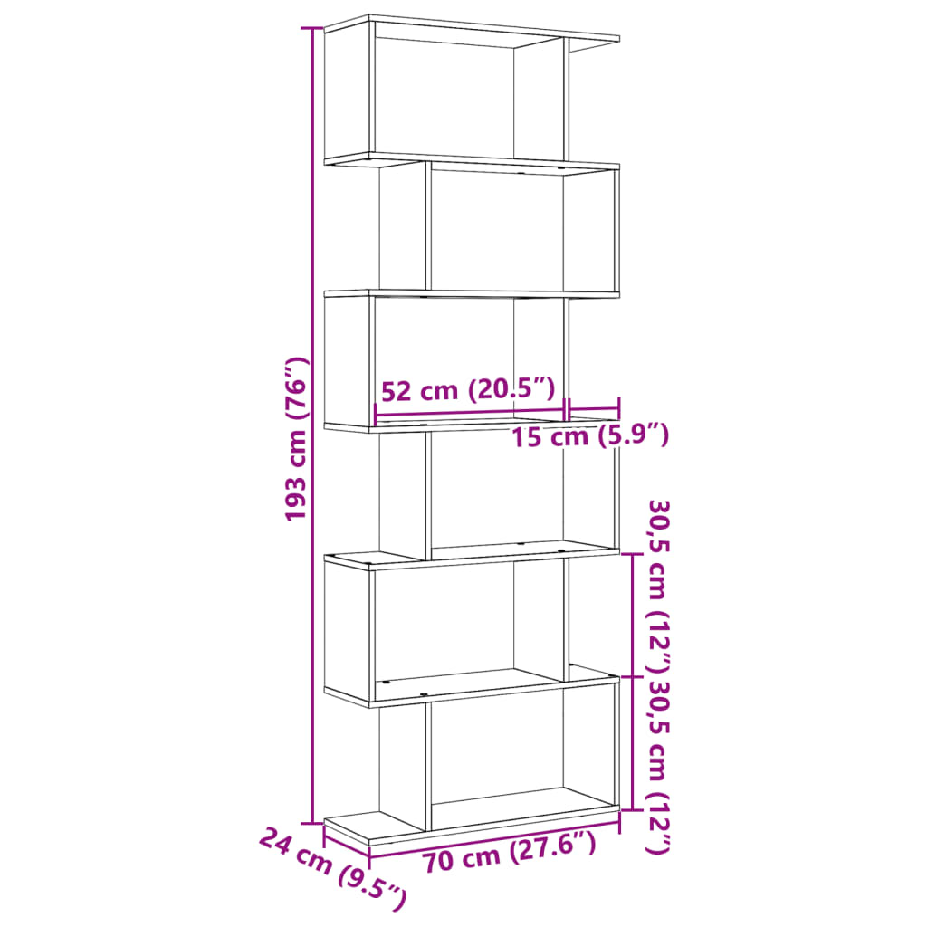 Room Divider Bookcase 6-Tier 70X24X Engineered Wood