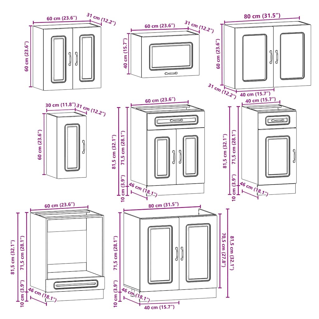 8 Piece Kitchen Cabinet Set Kalmar Engineered Wood